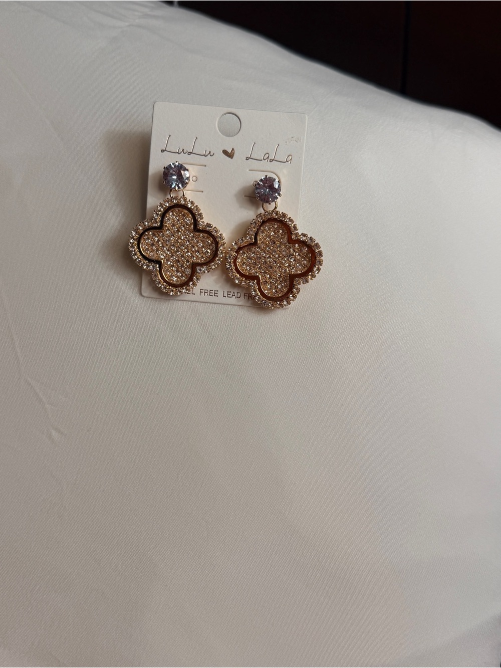 Gold Glitter Clover Drop Earrings, all 3